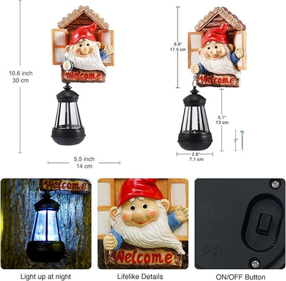 Goodeco Gnome Tree Hugger with Solar Lantern - Garden Gnome for Outside Decor,Tree Face Garden Statue,Gift idea 5.5x10.6 inch