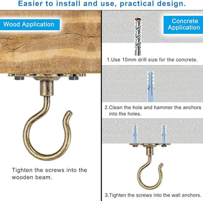Dolibest Wall Mount Ceiling Hooks,Plant Hooks for Ceiling Metal Plant Bracket Iron Wall Mount Lanterns Hangers Hooks for Hanging Plants Lights, Outdoor Wire, Fairy Lights, Wind Chimes, Bronze(4PCS)