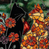 Warm Mosaic Cat Floral Art Acrylic Suncatcher Stained Glass Effect Window Car Hanging Christmas Ornament Indoor Outdoor Decor Garden Sun Catcher Panel for Valentine's Day Lover for Women Mom Grandma