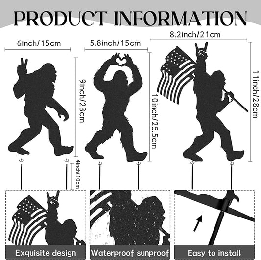 Bigfoot Decor Garden Stakes - 3 Pcs Metal Big Foot Statues Yard Art Ornaments Sasquatch Gifts Patio Lawn Pathway Decorations Black Figurine Silhouette Decorative Christmas Birthday Gift