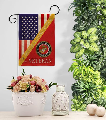 Home of Marine Corps Burlap Garden Flag - Armed Forces USMC Semper Fi United State American Military Veteran Retire - House Decoration Banner Small Yard Gift Double-Sided Made In USA 13 X 18.5
