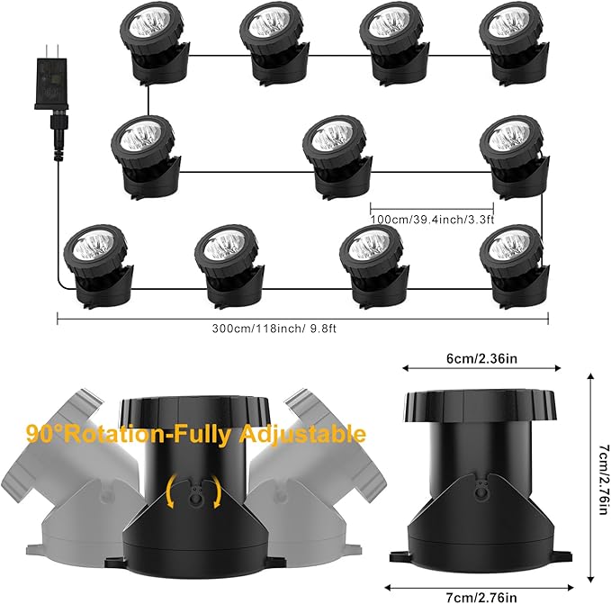 RGB Underwater Pond Lights, Super Bright LED Submersible Fountain Light Colored Landscape Spotlights, Bluetooth APP Control IP68 Waterproof for Fish Aquarium Tank Garden Yard Pool (Set of 12)