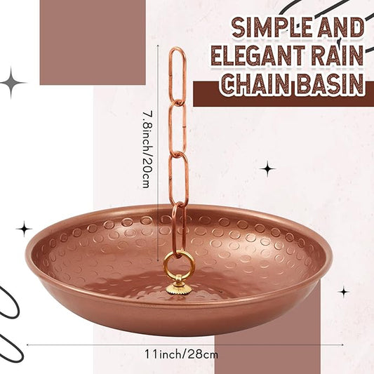 Shimeyao 11 Inch Brass-finished Rain Chain Basin - Aluminum Alloy Rain Basin Catcher with Drainage Holes & 20cm Chain Garden Decor