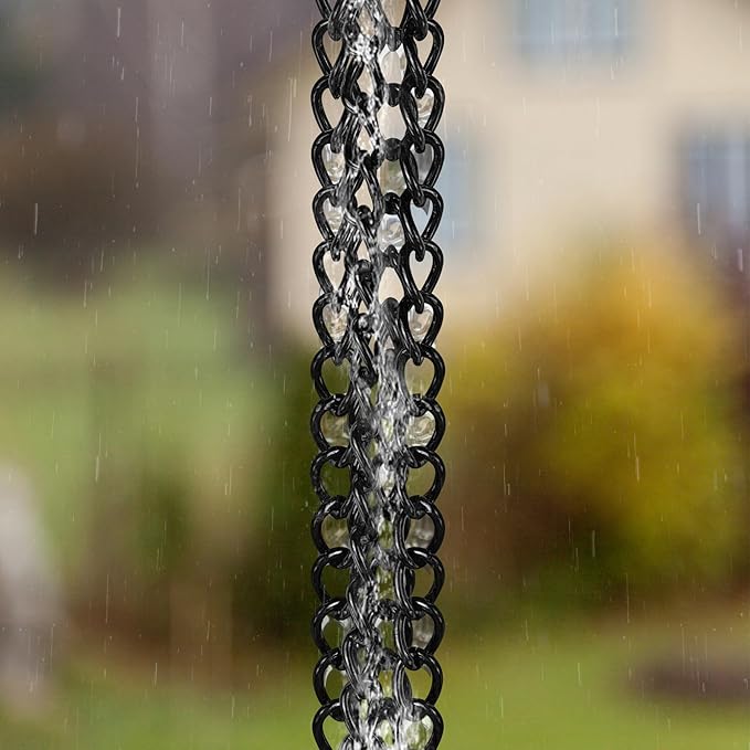 Rain Chain,8.2FT Black Powder Coated Rain Catcher,Rain Chains for Gutters