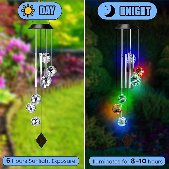 Novabright Solar Moroccan Ball Gifts Solar Color Changing Wind Chimes Outdoor Hanging Decorative Mobile Lights or Garden Yard Patio Window Party Easter Decor