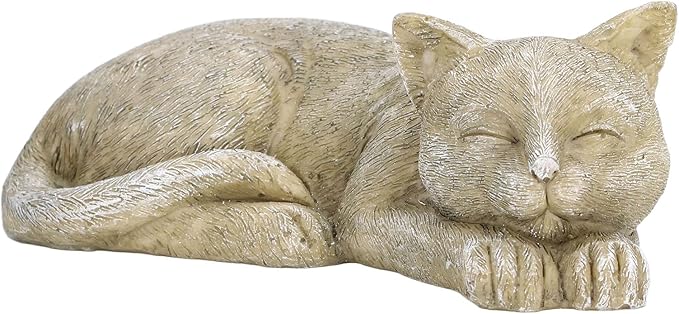 Hapivida Cat Garden Statue Outdoor, 5.5in Mini Cat Figurine Memorial Statue Sleeping Pet Statues Decor Resin Realistics Sculptures Gift