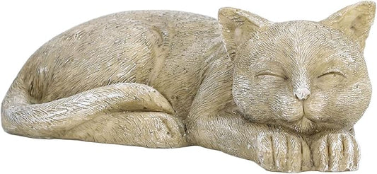 Hapivida Cat Garden Statue Outdoor, 5.5in Mini Cat Figurine Memorial Statue Sleeping Pet Statues Decor Resin Realistics Sculptures Gift