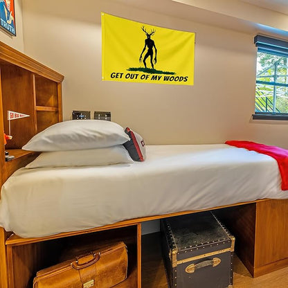 Get Out Of My Woods Funny Cool Wendigo Flags Meme Flags Banner 3x5 FT Room Guys Girls College Dorm Bedroom Frat Man Cave Outdoor Indoor Yellow