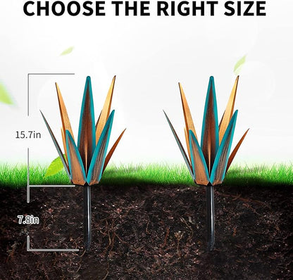 2022 Upgraded Large Size Tequila Rustic Sculpture, DIY Rustic Metal Agave Plant for Outdoor Patio Garden Yard Lawn Ornaments, Yard Art Decoration Statue for Home Decor (Orange Blue (M)- 2PCS)