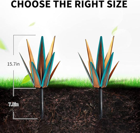 2022 Upgraded Large Size Tequila Rustic Sculpture, DIY Rustic Metal Agave Plant for Outdoor Patio Garden Yard Lawn Ornaments, Yard Art Decoration Statue for Home Decor (Orange Blue (M)- 2PCS)