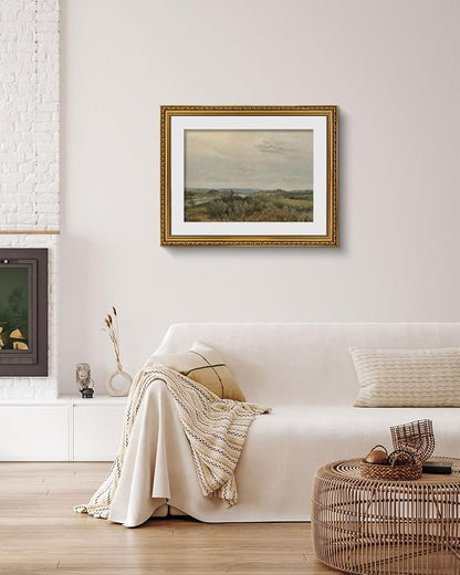 ARPEOTCY Vintage Gold Framed Large Wall Art, Nature Trees Landscape Rivers Retro Paintings, Canvas Prints with Antique Frame, Victorian Wall Pictures Decor for Living Room Gallery 16x20 inch