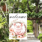 Gkyygk Welcome Garden Flag Pig Pink Flowers 12x18 Inch Banners Vertical Double Sided Small Yard Flag Burlap Farmhouse Outdoor Lawn Patio Decor