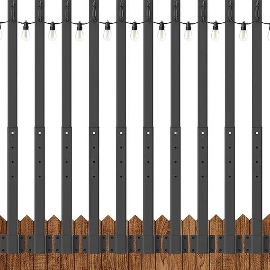 NUERPO 10 Pack String Light Poles,2.8Ft Metal Poles for Outdoor String Lights,Outdoor Light Poles with Post,Poles/Stand for Outside,Patio,Deck,Backyard,Garden Wedding,Party