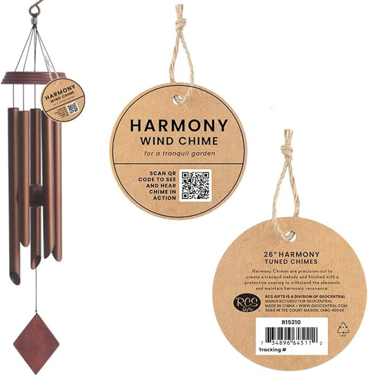 Red Carpet Studios Windchime Harmony Mahogany Wood and Aluminum Wind Chimes, 26" Long, Light Bronze