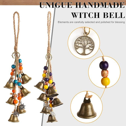 2 Pieces Witch Bells for Door Knob for Protection Handmade Decorative Door Hanging Bell Witch Wind Chimes for Boho Home Room Decor(Colorful)