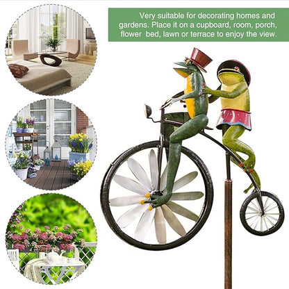 Outdoor Statues, Vintage Frogs Bicycle Metal Lawn Ornaments, Creative Garden Sculptures Outdoor Figurines for Bike Spinner Yard Patio Lawn Garden Art