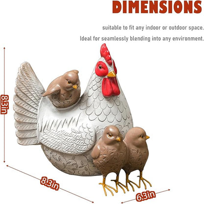 Resin Chicken Statues, Chicken Figurine Ornament Sculpture Decorations for Indoor Outdoor Porch Patio Flower Bed Home Bookshelf Lawn Backyard Landscape, 8.3" H × 8.3" L × 6.3" W