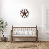 15 Inch Decorative Wall Clock Western Texas Star Country Farmhouse Wood Clock Silent Non-Ticking Battery Operated Classic Wooden Desk Clock for Home School Living Room Decoration Home Accent
