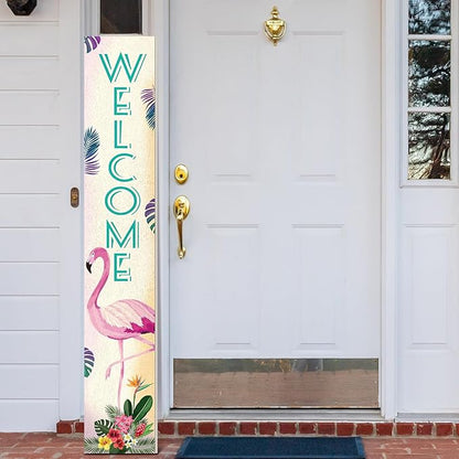47" Thanksgiving Porch Sign Door Decoration Wooden Porch Sign with Leaves for Front Door Merry Christmas Decorations Rustic Farmhouse Hanging Wall Standing for Harvest(Flamingo)