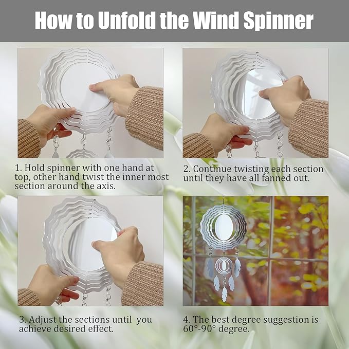 4Pack 10inch Sublimation Wind Spinner Blanks 3D Aluminum Metal Wind Sculpture Kinetic Spinners for Yard and Garden Indoor Art Ornaments Hanging Decoration (Dream Catcher)