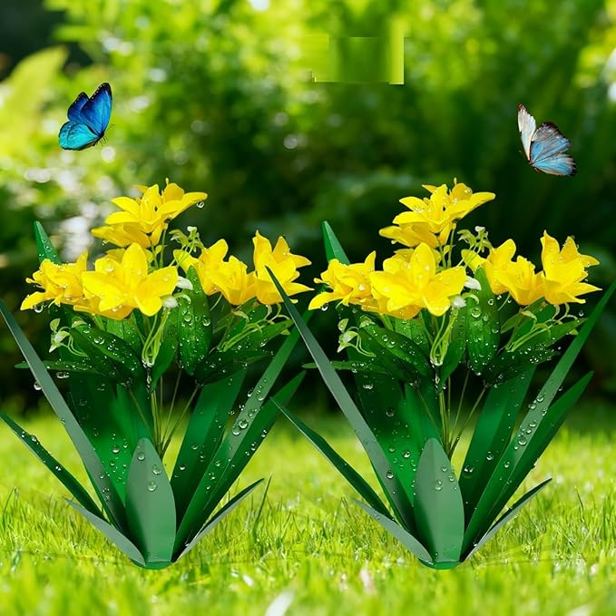 DDQ Metal Agave Plant Outdoor Decor with Artificial Flowers, Mexican Style Garden Sculpture, Waterproof Yard Art for Patio Lawn, Multiple Flower Options (Green Agave + Sunflower/Red/Yellow/Purple)