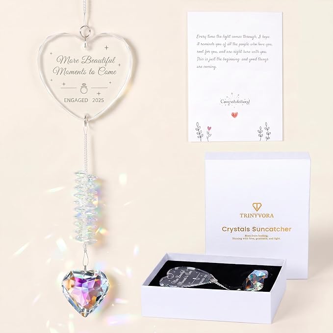 Engagement Gifts for Couples, Crystal Suncatcher for Newly Engaged, Hanging Crystal Gift Ornament, Congratulations Decorations for Friends Just Engaged 2025