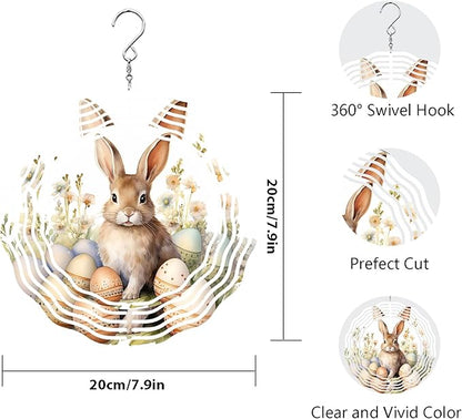 Easter Bunny Wind Spinner Easter Day Gifts 3D Metal Kinetic Hanging Wind Sculpture Spinners for Yard and Garden Indoor Outdoor Window Easter Rabbit Yard Art Garden Decoration 8 Inch (Bunny 1)