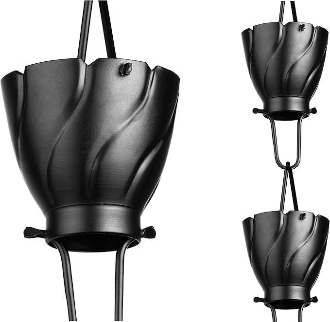 Monarch Rain Chains Aluminum Akira Black Rain Chains for Gutters – 8.5 ft Black Decorative Rainchain Outdoor Durable Heavy Duty Gutter Chain Downspout, Modern Rainchains for Outside
