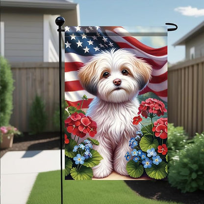 Starlit Patio 4th of July Garden Flag 12x18 Double Sided Maltese Dog Welcome American USA Patriotic Garden Flags for Memorial Day Independence Day Outdoor Decor Outside Decoration Yard Flag