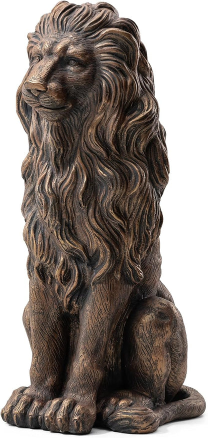 Glitzhome Guardian Sitting Lion Statue Regal Indoor and Outdoor Garden Sculpture for Home Entrance Porch and Yard, 27.75" H, Bronze