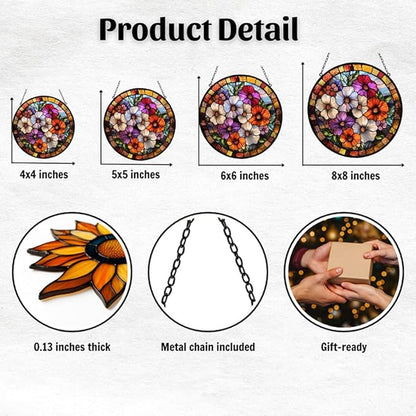 Colorful Poppies Acrylic Suncatcher Stained Glass Effect Window Car Hanging Christmas Ornament Indoor Outdoor Decor Garden Sun Catcher Panel for Floral Lover for Women Mom Grandma
