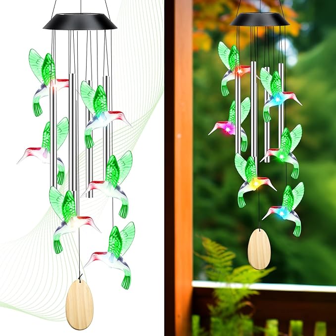 Wenqik 3 Pcs Christmas Hummingbird Gifts Set for Women Include Hummingbird Solar Wind Chimes Socks Makeup Bag Gift for Humming Bird Lover Mother Mom Grandma Wife Sister Her Birthday Xmas Gifts