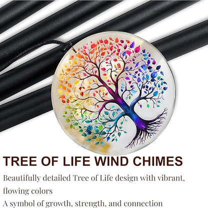 Tree of Life Wind Chimes for Outside, Deep Tone Outdoor Wind Chime with Colorful Wind Catcher, 6 Aluminum Tubes, Garden Porch Patio Decor, Memorial & Birthday Gift (34" Tree of Life)