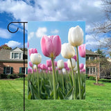 Gkyygk Tulips Flower Welcome Banners Garden Flag Pink White Double Sided 12x18 Inches Farmhouse Holiday Outside Decorations Burlap Yard Flag