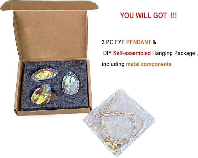 Crystals Prism suncatcher DIY, 3 pcs eyeshaped Iridescent Windows Prism suncatchers pendatnt, Ideal for Indoors Gardens&patios