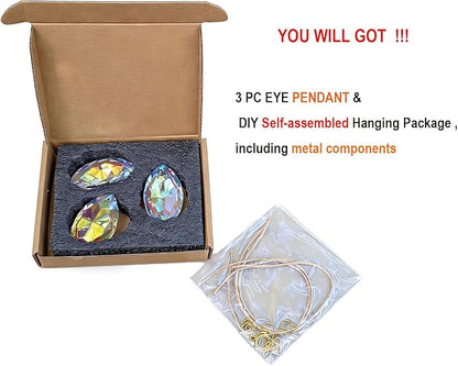 Crystals Prism suncatcher DIY, 3 pcs eyeshaped Iridescent Windows Prism suncatchers pendatnt, Ideal for Indoors Gardens&patios
