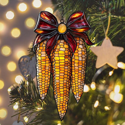 Farmhouse Corn Celebration Acrylic Suncatcher Stained Glass Effect Window Car Hanging Christmas Ornament Indoor Outdoor Decor Garden Sun Catcher Panel for Thanksgiving Lover for Women Mom Grandma