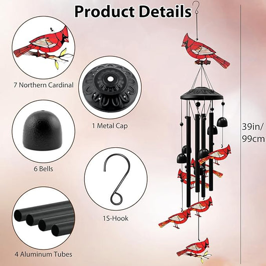 Memorial Wind Chimes for Loss of Loved One,Sympathy Gifts for Loss of Mother/Dad/Husband - Cardinal Wind Chimes for Outside with Light-Catching,in Memory of Loved One Gifts,Sympathy Wind Chimes 35"