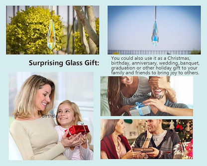 H&D HYALINE & DORA 120mm Hanging Window Crystal Teardrop Prism, Suncatcher Crystal Light Catcher, Glass Hanging Ornaments, Rainbow Maker Pendant Decoration