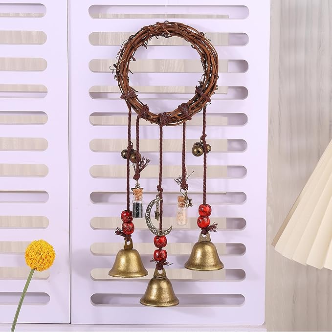 Witch Bells for Door Knob for Protection Hanging Bell Wind Chimes Handmade Decorative Bell for Boho Home Room Witchy Decor （Retro one）