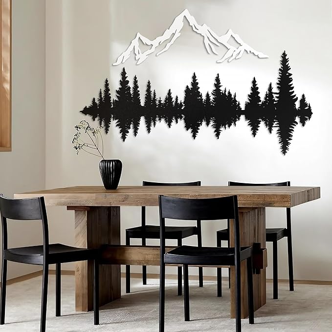 Royxen Metal Mountain Wall Art 48" x 40", Mountain Wall Decor, Art Wall Hangings for Living Room, Bedroom, Black and White, 40 Inch Long