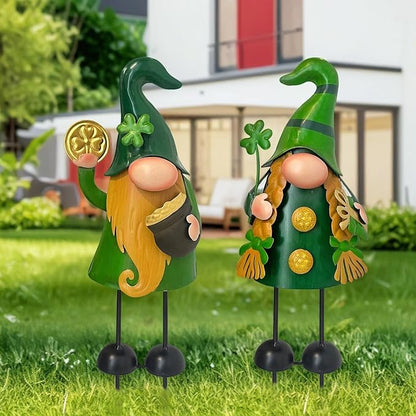 HONGLAND 18 Inch Spring Gnomes Outdoor Decor, 2Pcs Metal Gnomes Garden Stakes, Gnome Gifts for Women Outside Decorations for Yard Home Garden Lawn Patio