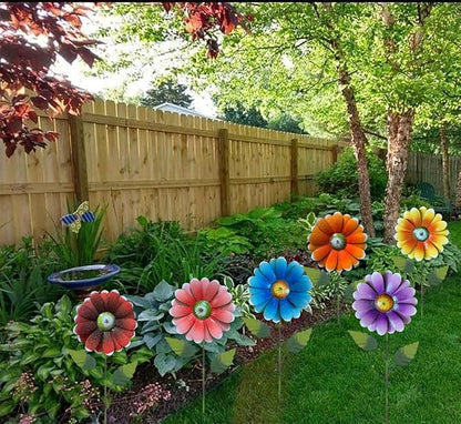 Metal Flower Garden Stakes, 6 Pc. Set,22 inch Outdoor Decor Stakes for Spring Decor, Rust and Weather Resistant Flowers with Shaking Head Yard Art for Outdoor Lawn Patio Pathway Decorations