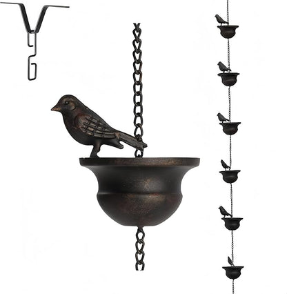 Elegant 32in Bird-Shaped Rain Chains for Outside with Gutter Adapter, Durable Copper Rain Chain for Water Management, Easy Install for Gardens and Patios, Equipped with V-Shaped Hooks