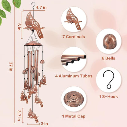 Cardinal Wind Chimes for Outside,Cardinal Gifts for Women/Men/Sympathy Gift/Memorial/Festival Birthday Gifts Metal windchimes Outdoors/Indoors,Patio Decor,Garden Decor,Yard,Home,Porch