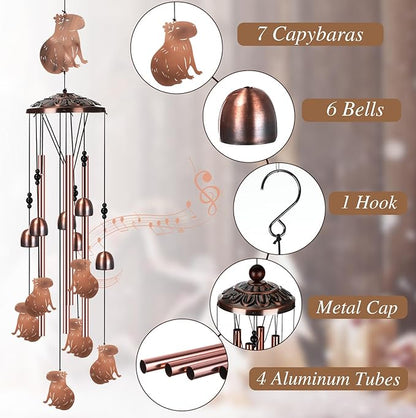 Briwooody Capibara Wind Chimes for Outside Capibara Gifts for Women Mom Metal Wind Chimes Memorial Birthday Decor for Outdoors Patio Garden Porch Home Yard Decoration