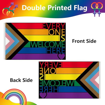 Pride Flags 3x5 Ft Everyone is Welcome Here Pride Decorations Outdoor Hanging LGBTQ Rainbow Gay Porgress Pride Flag Party Supplies for Indoor Outdoor Garden,Lawn,Yard, Parade Decor