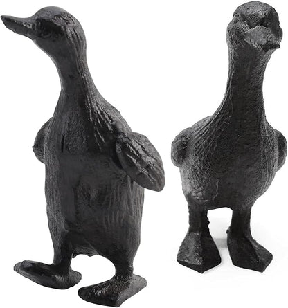 Cast Iron Duck Statue Set of 2, Heavy Duty Small Cute Duck Statuary Ducks Decor for Garden Desktop Farmhouse Figure Home Decoration