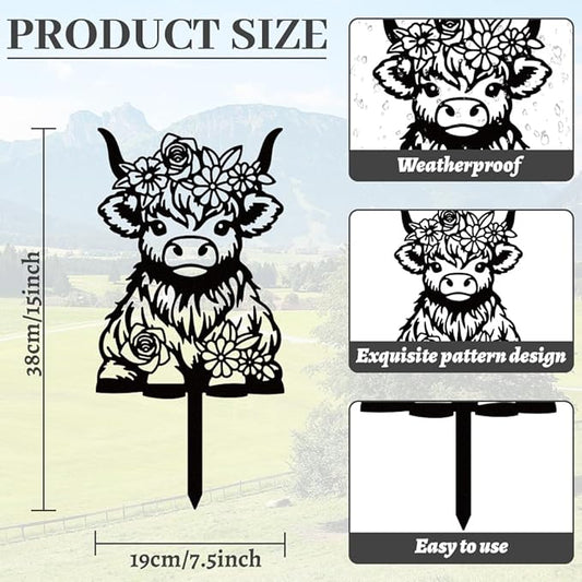 WADORN Highland Cow Silhouette Garden Stakes Decor, Metal Cow Lovers Gifts Stakes Statues Ornaments for Yard Art Black Silhouette Yard Outside Decor for Backyard Patio Outdoor Decor, 15x7.1Inch