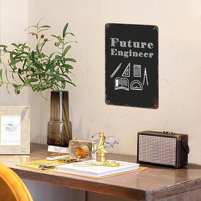 Patio Wall Decor Future Engineer Designer Construction Metal Signs Vintage Man Cave Home & Outdoor Decoration Vintage Wall Art With Inspirational Quotes & Life Sayings 8X12inch